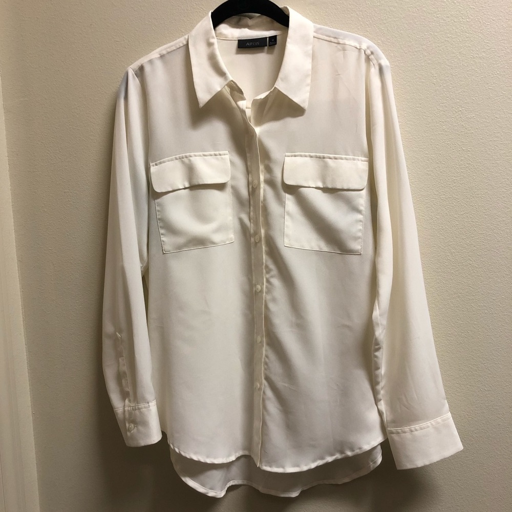 🍁Cream Sheer Button-Down Blouse